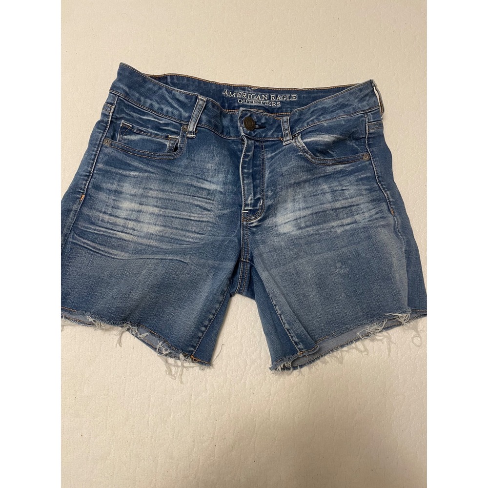 American Eagle Super Super Stretch Denim Cut Off Shorts Medium Wash Women's 12
